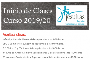 Información inicio del curso 2019-2020